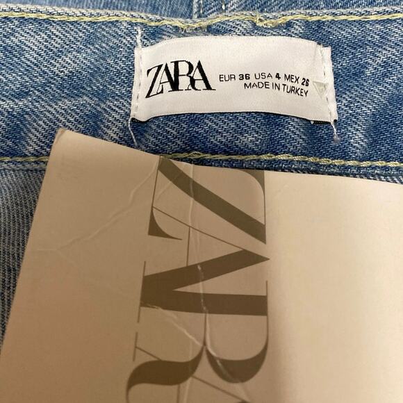 NEW Zara Women's Blue High Waisted Flower Button Wide Leg Denim Jeans Pants Sz 4 - Picture 5 of 6